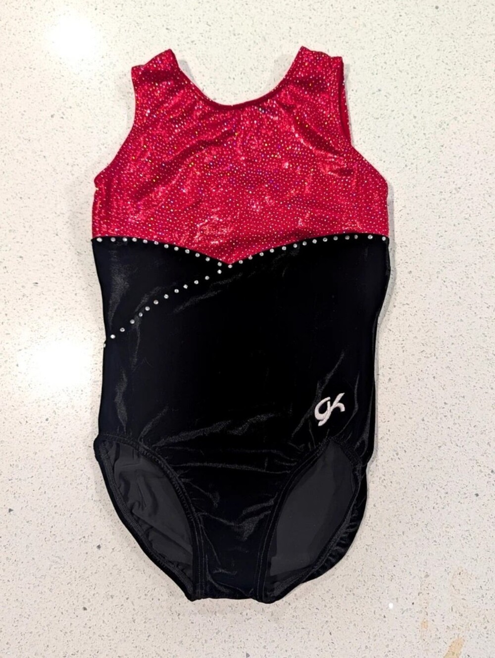 CHRISTMAS GK ELITE Gymnastics Dance Leotard Small Glitter Red Silver Dots VELOUR